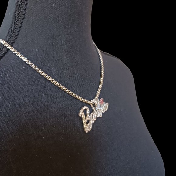 Barbie-Inspired Rhinestone Nameplate Choker Necklace Sparkling Statement Jewelry - Picture 5 of 10